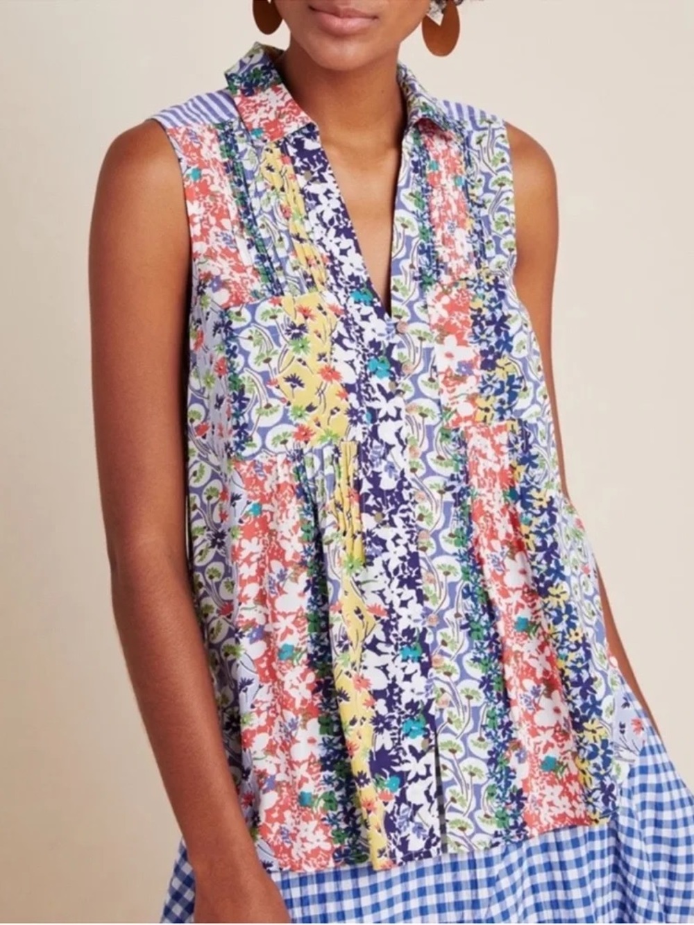 Anthropologie Maeve Rayon Floral Patchwork Sleeveless Tank